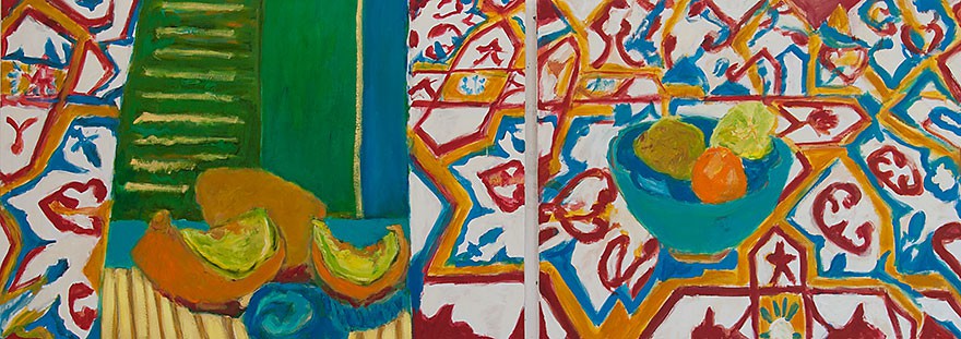 Tiles from Ein Hod  2013  oil on canvas/diptych  80 x 200 cm/31 x 79 in