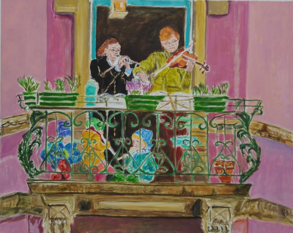 Balcony concert (An die Freude)  2021  Oel auf Leinwand  80 x 100 cm/31 x 39 in