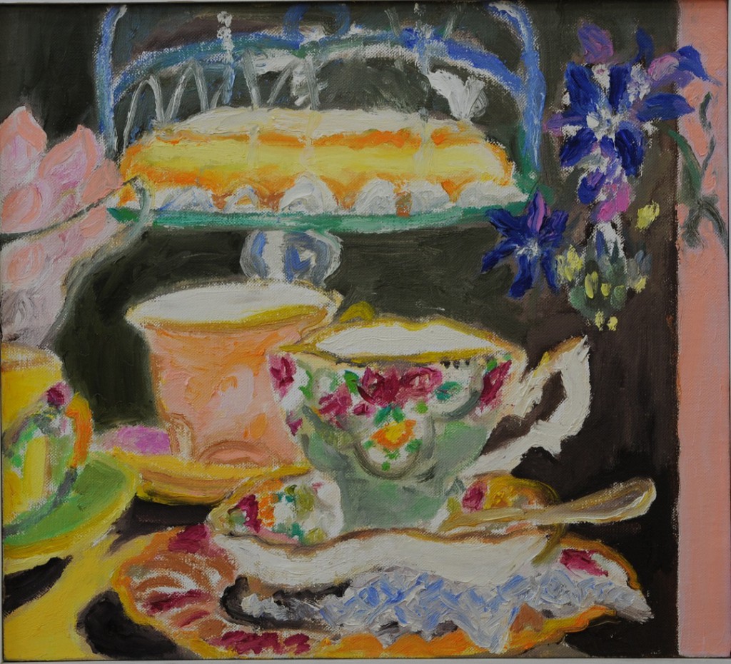 Tea with Lemon Cake  2017  oil on canvas  40 x 40 cm/16 x 16 in