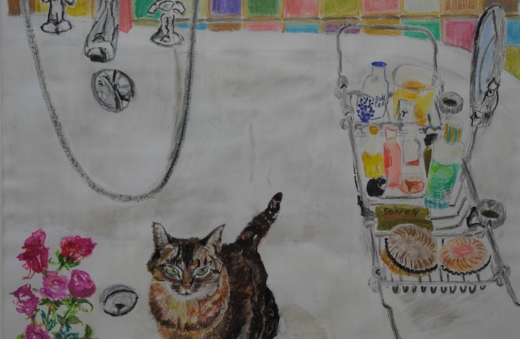 Chat dans le Bain  2019  watercolour on paper  50 x 70 cm/20 x 28 in